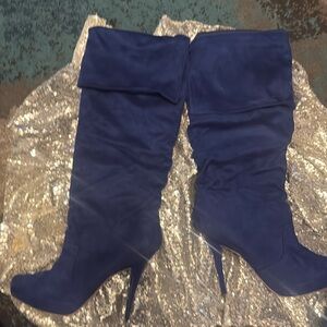 Blue Suede Knee High Boots